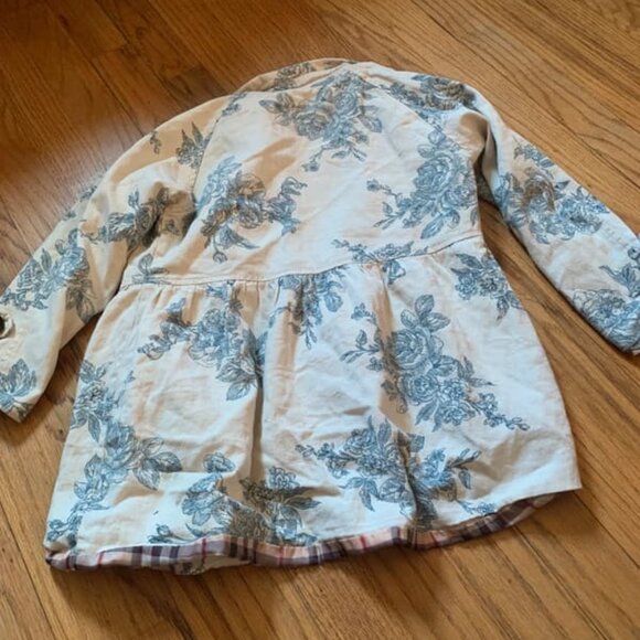 Girls Tan/Blue Floral Pea Coat - Picture 2 of 3